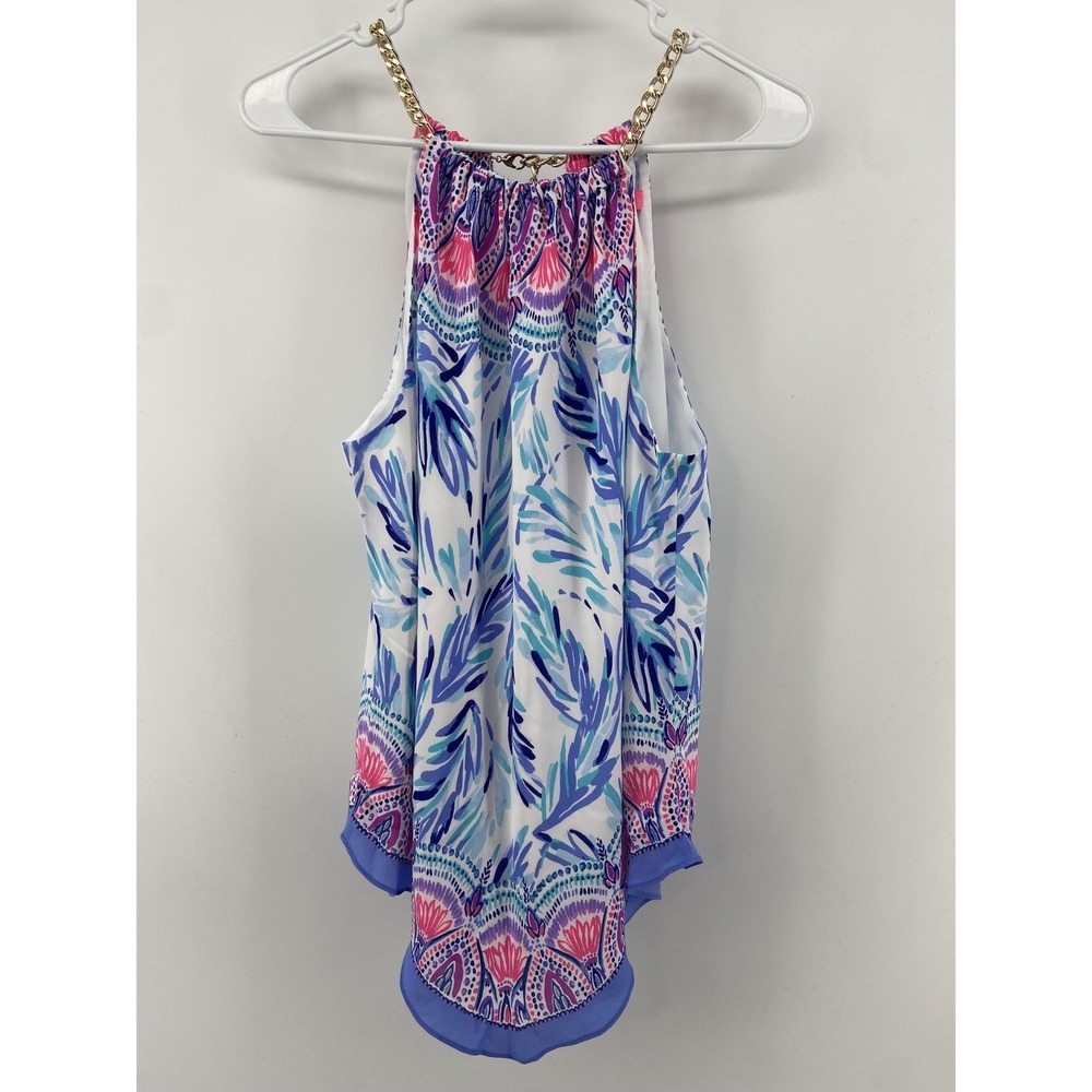 Lilly Pulitzer Blouse Womens Large Bowen Halter Chain Floral Preppy Summer Top